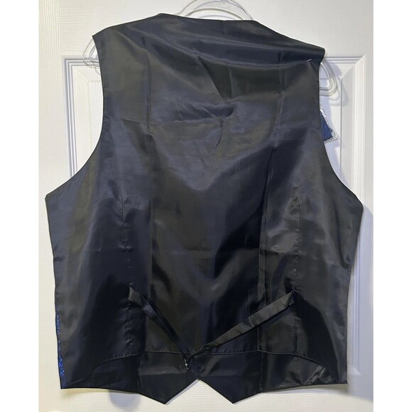 Barry.Wang Vest Men XL Blue Black Paisley Formal Set Bow Tie Hanky Wedding NWOT - Picture 8 of 10